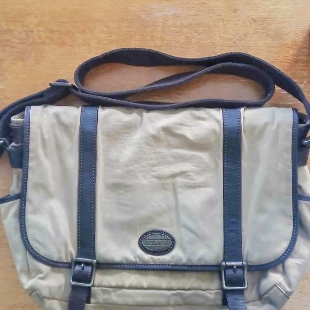 Fossil Beige and Black Messenger Bag